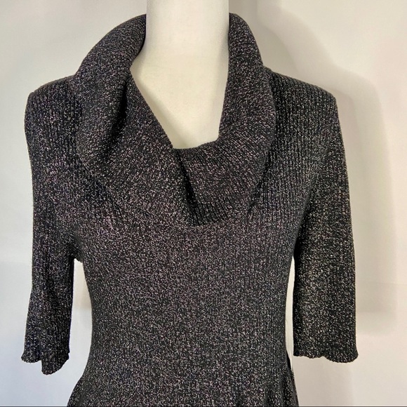 NWT Evan Picone Work The Look Black Gold Metallic Cowl Neck Sweater Dress Large - Picture 5 of 10